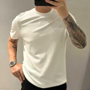 Summer Letter Embroidery New Solid Color Short-sleeved T-shirt Men's Trendy Base - Image 5