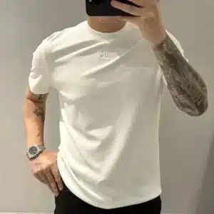 Summer Letter Embroidery New Solid Color Short-sleeved T-shirt Men's Trendy Base - Image 4