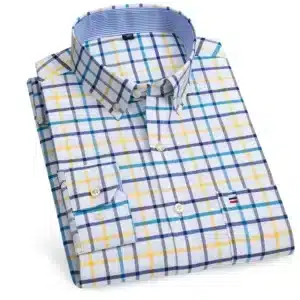 100% Pure Cotton Oxford Shirts for Men Long Sleeve Plaid Shirt Striped Male BusinessTartan Red Shirt Mans Designer Clothes - Image 3