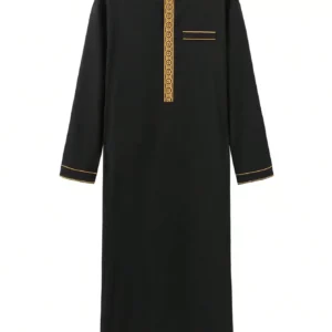 2025Islamic muslim Arabic men's robe long sleeve embroidered stand collar arabian thobe for men - Image 9