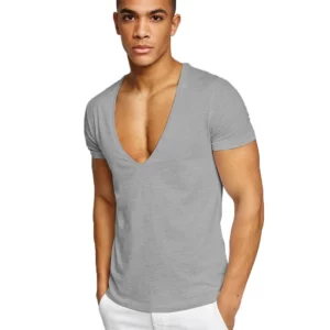 MRMT 2026 Brand New Men's Fitness And Leisure Summer Cotton Sweat-Absorbent Solid Color European Size Deep V-Neck T-Shirt Tops - Image 3