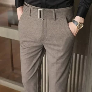 Straight Slim Fit Tressed Male Suit Trousers Social Tailoring Men's Summer Pants Stretch Business Elastic Clothing Promotion Hot - Image 1