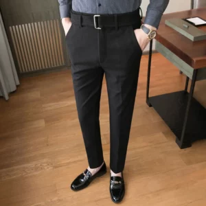 Straight Slim Fit Tressed Male Suit Trousers Social Tailoring Men's Summer Pants Stretch Business Elastic Clothing Promotion Hot - Image 2