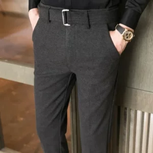 Straight Slim Fit Tressed Male Suit Trousers Social Tailoring Men's Summer Pants Stretch Business Elastic Clothing Promotion Hot - Image 3