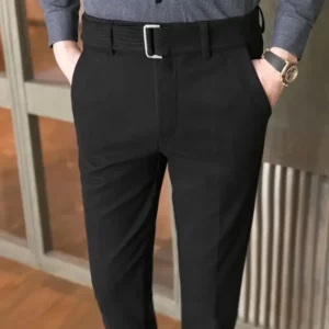 Straight Slim Fit Tressed Male Suit Trousers Social Tailoring Men's Summer Pants Stretch Business Elastic Clothing Promotion Hot - Image 4