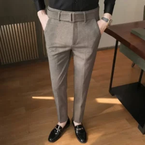 Straight Slim Fit Tressed Male Suit Trousers Social Tailoring Men's Summer Pants Stretch Business Elastic Clothing Promotion Hot - Image 5