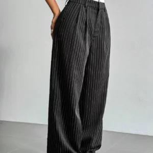 Women's Straight Leg Pinstripe Trousers High Waist Office Business Pants Casual Striped Dressy With Pockets - Image 6