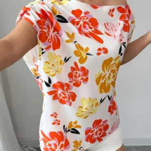Fashionable Elegant Shoulder Design Floral Print Gentle Versatile Women's Top Stylish Trendy Ladies' Shirt - Image 5