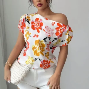 Fashionable Elegant Shoulder Design Floral Print Gentle Versatile Women's Top Stylish Trendy Ladies' Shirt - Image 6