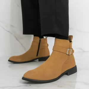 New Men's Autumn High Top Side Zipper Frosted Leather Comfortable Leather Boots Fashion Brand Men's Banquet Business Short Boots - Image 3