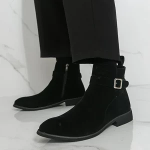 New Men's Autumn High Top Side Zipper Frosted Leather Comfortable Leather Boots Fashion Brand Men's Banquet Business Short Boots - Image 4