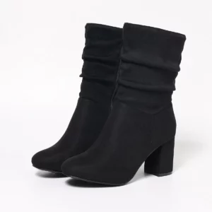 Pleated booties, high heels, thick heels, suede, one-foot wide boots, fashionable spring, autumn, and winter women's boots - Image 6