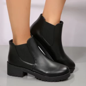 Women's Casual Chelsea Ankle Boots Round Toe Black PU Leather Short Boots Woman Comfort Low Heels Slip On Botas De Mujer 2025 - Image 6