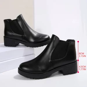 Women's Casual Chelsea Ankle Boots Round Toe Black PU Leather Short Boots Woman Comfort Low Heels Slip On Botas De Mujer 2025 - Image 3