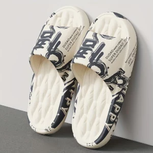 Trendy EVA Graffiti Slides for Men and Women Soft Comfortable Black White Design Playful Patterns Casual Home Outdoor Wear - Image 4