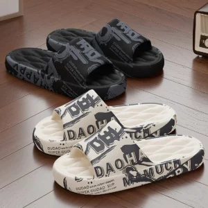 Trendy EVA Graffiti Slides for Men and Women Soft Comfortable Black White Design Playful Patterns Casual Home Outdoor Wear - Image 6