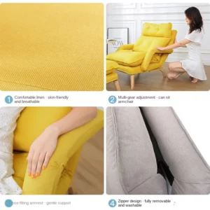 Joylove Armchair Lazy Sofa Armrest Bedroom Leisure Elderly Nursing Nursing Chair Japanese Folding Reclining Chair Fabric - Image 4