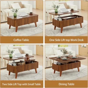 3 in 1 Lift Top Coffee Table, Fluted Convertible Coffee Tables Converts to Dining Tables, Modern Oval Wooden Center Table with S - Image 6
