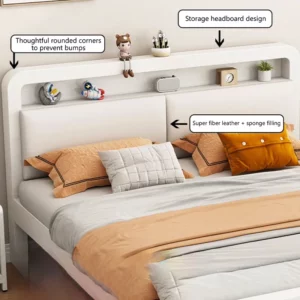 Durable Iron Bed Frame with Leather Headboard Bedroom Adjustable Height Bed Bases with Storage Home Hotel Sturdy Mattress Pallet - Image 4