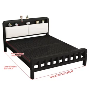 Durable Iron Bed Frame with Leather Headboard Bedroom Adjustable Height Bed Bases with Storage Home Hotel Sturdy Mattress Pallet - Image 6