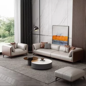 Italian minimalist leather sofa combination straight row three people modern simple living room small apartment cowhide corner - Image 2