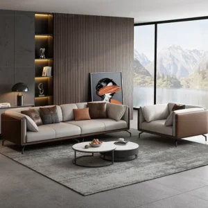 Italian minimalist leather sofa combination straight row three people modern simple living room small apartment cowhide corner - Image 3