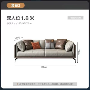 Italian minimalist leather sofa combination straight row three people modern simple living room small apartment cowhide corner - Image 5