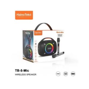 Haino Teko TB-5 Portable Wireless Bluetooth Speaker with 2 Wireless Mics, 100W Powerful Output, RGB Lighting, Multi-Functional Button Control, Portable Karaoke Speaker for Indoor and Outdoor Use, Black - Image 3