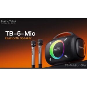 Haino Teko TB-5 Portable Wireless Bluetooth Speaker with 2 Wireless Mics, 100W Powerful Output, RGB Lighting, Multi-Functional Button Control, Portable Karaoke Speaker for Indoor and Outdoor Use, Black - Image 5