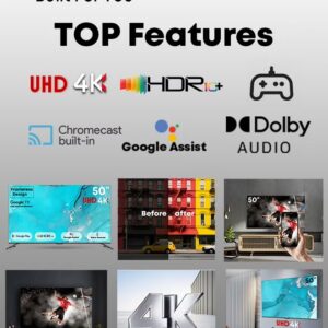TORNADO 50 Inch 4K ULTRA HD Smart TV, Google TV with Hands Free Voice Control,Built-in Receiver, Dolby Vision Atmos, HDR 10+, Game Mode, Wide Colour Gamut, DTS HD, Google TV Android 50UA3400G Black - Image 4