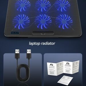 COOLCOLD Ultra Slim Laptop Cooling Pad - 6 Quiet LED Fans for Efficient Cooling, Adjustable Fan Speed, USB Powered, Portable Design for 13-17 Inch Laptops, Ideal for Gaming and Everyday Use,With mobile phone holder - Image 2