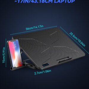 COOLCOLD Ultra Slim Laptop Cooling Pad - 6 Quiet LED Fans for Efficient Cooling, Adjustable Fan Speed, USB Powered, Portable Design for 13-17 Inch Laptops, Ideal for Gaming and Everyday Use,With mobile phone holder - Image 3