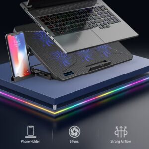 COOLCOLD Ultra Slim Laptop Cooling Pad - 6 Quiet LED Fans for Efficient Cooling, Adjustable Fan Speed, USB Powered, Portable Design for 13-17 Inch Laptops, Ideal for Gaming and Everyday Use,With mobile phone holder - Image 9
