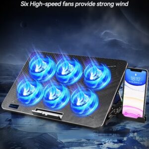 COOLCOLD Ultra Slim Laptop Cooling Pad - 6 Quiet LED Fans for Efficient Cooling, Adjustable Fan Speed, USB Powered, Portable Design for 13-17 Inch Laptops, Ideal for Gaming and Everyday Use,With mobile phone holder - Image 10
