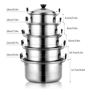 5pcs Stainless Steel Stock Pot Set 16-24cm Combination Series American Stock Pots Cookware Sets with Lid Deepen Soup Pot - Image 6