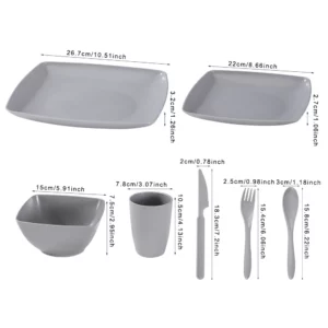 New 28 Pieces/set of Non Fragile Meal Plates Wheat Straw Dishes Tableware Set Microwave Dishwasher Safe Reusable Dinnerware - Image 3