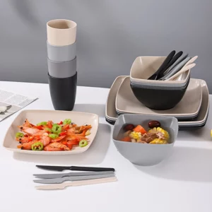 New 28 Pieces/set of Non Fragile Meal Plates Wheat Straw Dishes Tableware Set Microwave Dishwasher Safe Reusable Dinnerware - Image 5