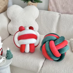 Handmade Dual-Tone Knotted Ball Pillow Soft & Fluffy Cushion for Home Decor Couch Chic Interior Design Elevate Home Aesthetics - Image 2