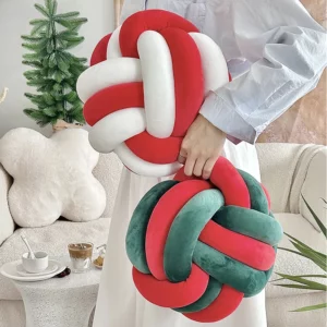 Handmade Dual-Tone Knotted Ball Pillow Soft & Fluffy Cushion for Home Decor Couch Chic Interior Design Elevate Home Aesthetics - Image 3