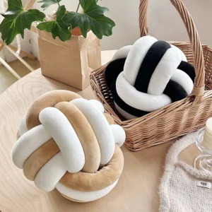 Handmade Dual-Tone Knotted Ball Pillow Soft & Fluffy Cushion for Home Decor Couch Chic Interior Design Elevate Home Aesthetics - Image 4