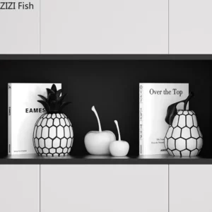 Black and White Stripe Apple Pineapple Statue Desk Decoration Ornaments Minimalism Fruits Resin Sculpture Room Aesthetics Decor - Image 4
