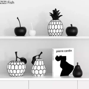 Black and White Stripe Apple Pineapple Statue Desk Decoration Ornaments Minimalism Fruits Resin Sculpture Room Aesthetics Decor - Image 5