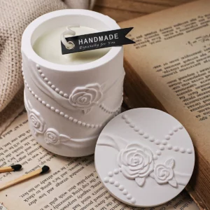 Cylindrical Concrete Storage Jar Silicone Mold Set DIY Embossed Pearl Ribbon Rose Vase Jewelry Storage Container Mold Craft Gift - Image 3