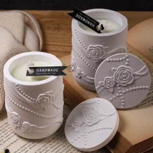 Cylindrical Concrete Storage Jar Silicone Mold Set DIY Embossed Pearl Ribbon Rose Vase Jewelry Storage Container Mold Craft Gift - Image 4