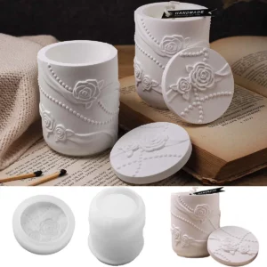 Cylindrical Concrete Storage Jar Silicone Mold Set DIY Embossed Pearl Ribbon Rose Vase Jewelry Storage Container Mold Craft Gift - Image 5