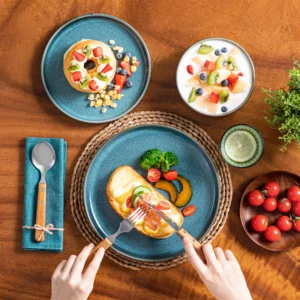 vancasso 12/24Piece Ceramic Plate Set Blue Reactive Glaze Vertical edge Tableware Set with 4/8PCS Dinner Plate/Dessert/Bowl - Image 6