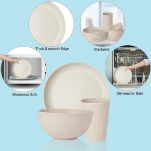 18pc Reusable Tableware Set Bowls Plates Cups Set Drop Resistant Cups Plates and Bowls for Home Outdoor Camping Kitchen Supplies - Image 4