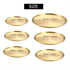 6Pcs Gold Stainless Steels Round Plate Rust-Proof Shallow Tray Plate Camping Plate BBQ Picnic Dishes Cookware - Image 3
