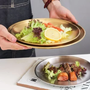 6Pcs Gold Stainless Steels Round Plate Rust-Proof Shallow Tray Plate Camping Plate BBQ Picnic Dishes Cookware - Image 7