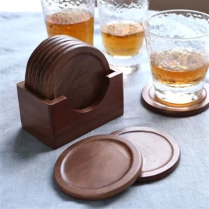 6pcs/set Walnut Wood Coasters Placemats Decorative Round Insulated Japanese Beverage Coasters Home Decor - Image 2
